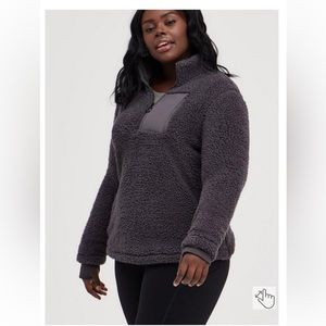 Torrid NWT charcoal SHERPA HALF ZIP ACTIVE PULLOVER Breast Cancer Awareness